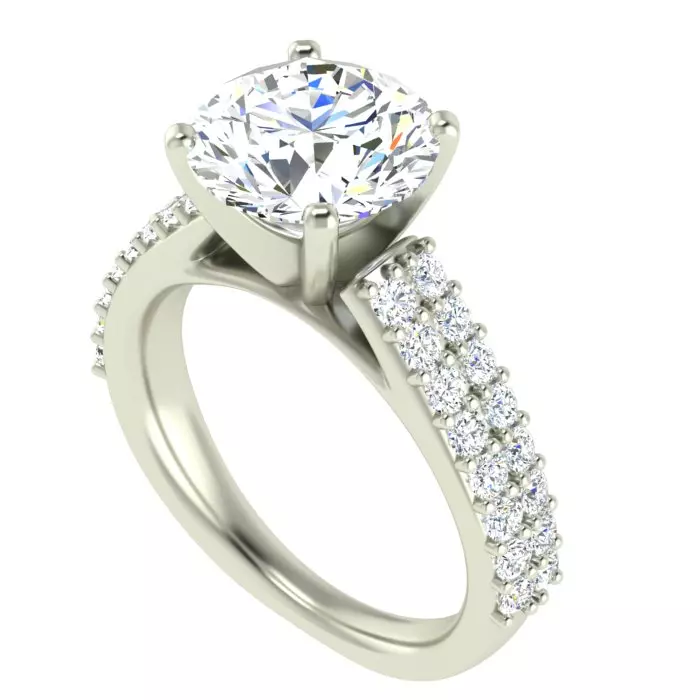 14K WHITE GOLD 2ROW CATHEDRAL DIAMOND ENGAGEMENT RING